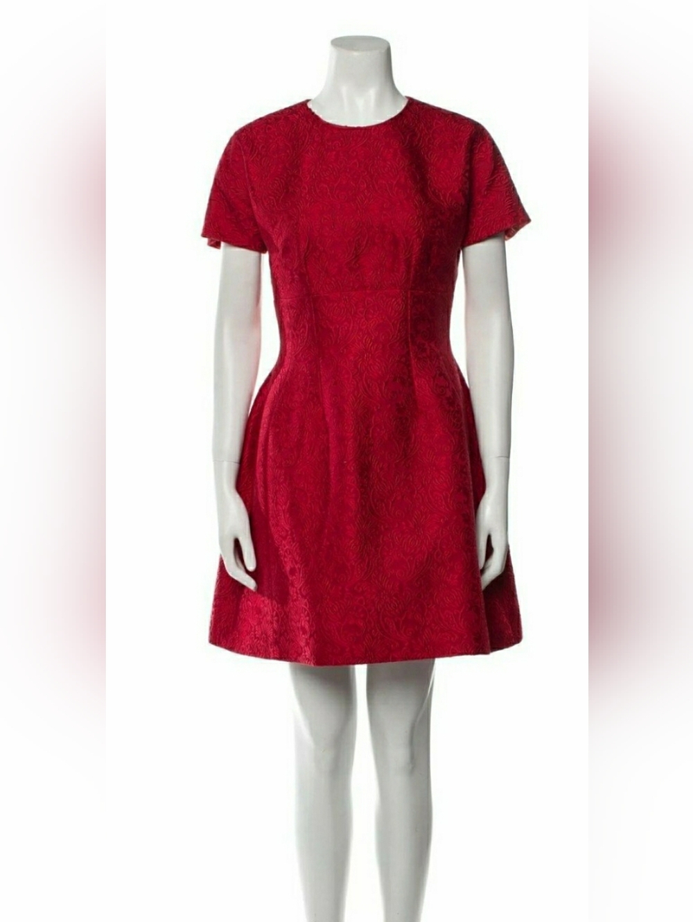 Dolce & Gabbana Crimson Brocade Fit-and-Flare Mini Dress